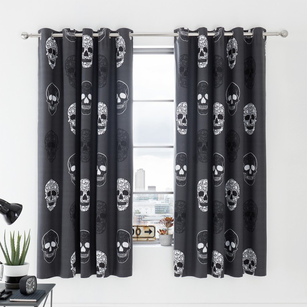 Temno sive otroške zavese v kompletu 2 ks 168x183 cm Skulls
