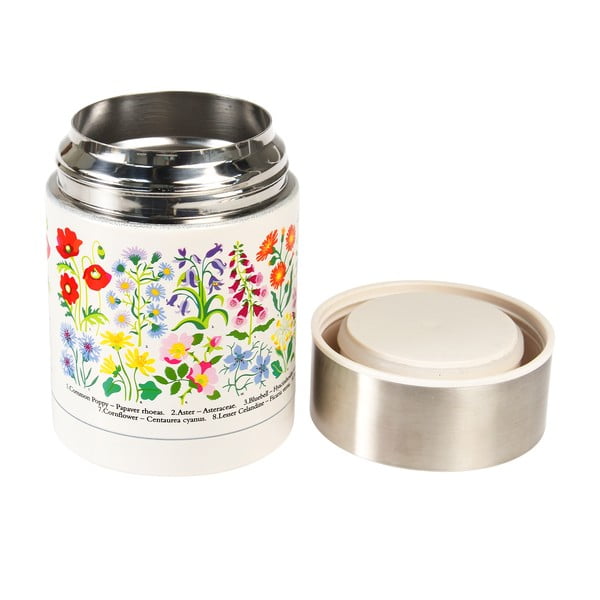 Otroška termovka za hrano v kremno beli in srebrni barvi 450 ml Wild Flowers – Rex London-image-1