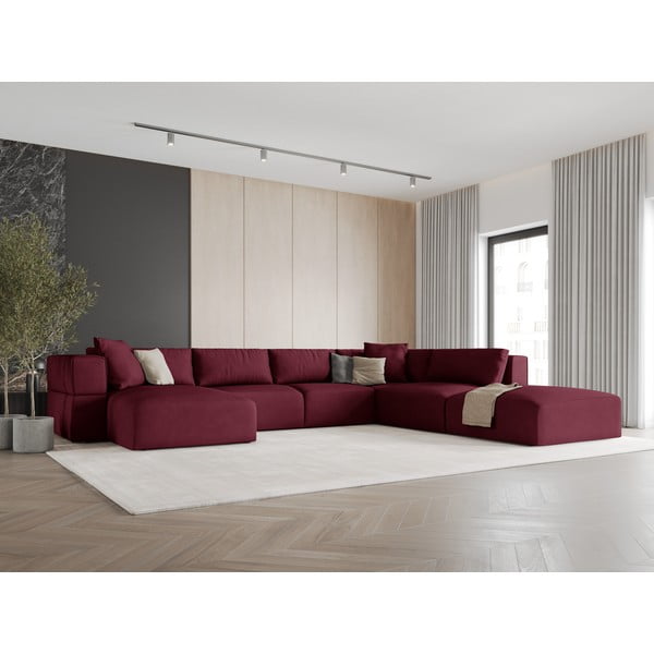 Bordo rdeča kotna sedežna garnitura (desni kot/v obliki črke "U") Esther – Milo Casa-image-1