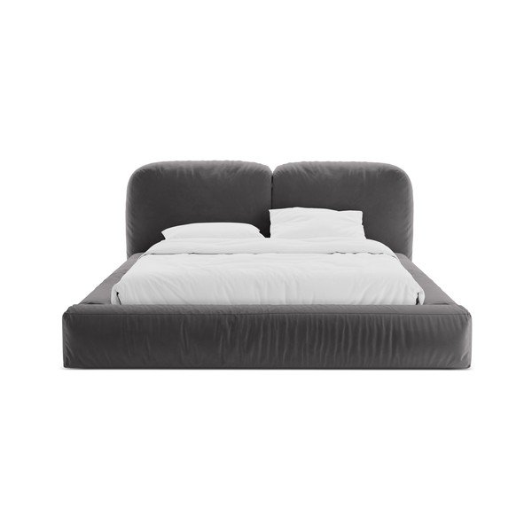 Siva oblazinjena zakonska postelja s prostorom za shranjevanje in z letvenim dnom 200x200 cm Martina – Micadoni -image-4