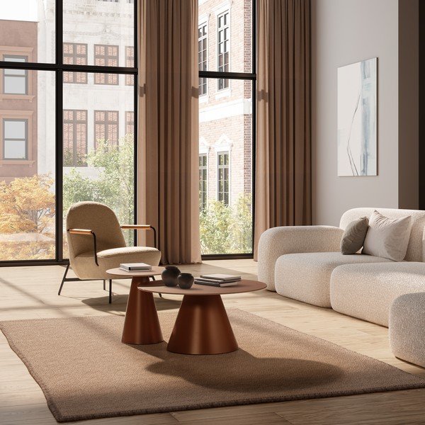 Rjave okrogle mizice v kompletu 2 ks s stekleno mizno ploščo ø 80 cm Vida – MOME-image-1