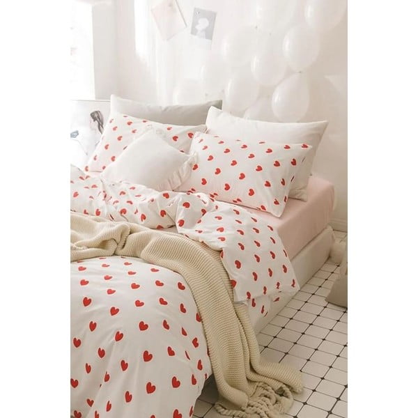 Kremno bela posteljnina za zakonsko posteljo/podaljšana iz renforce bombaža z rjuho/4-delna 200x220 cm Mini Hearts – Mila Home-image-2