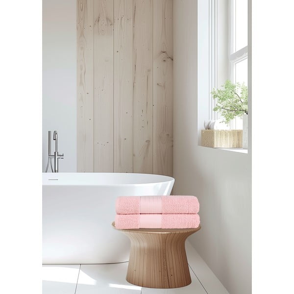 Rožnate frotirne bombažne brisače v kompletu 2 ks 70x140 cm – Good Morning-image-1