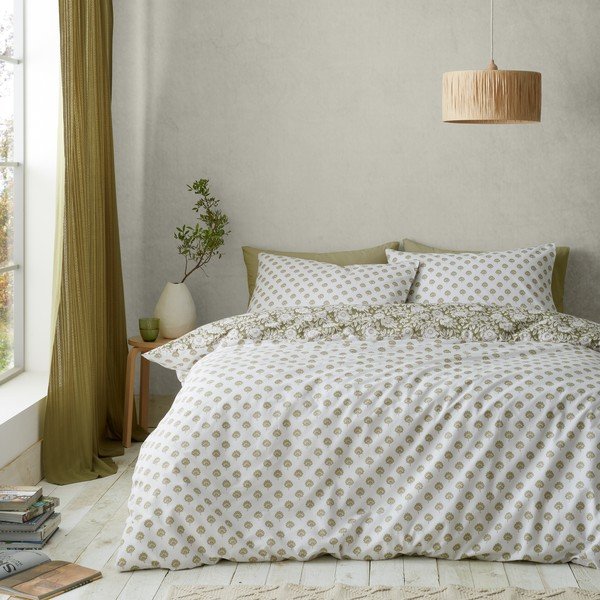 Bela/zelena posteljnina za zakonsko posteljo 200x200 cm Tangier Floral – Pineapple Elephant-image-1