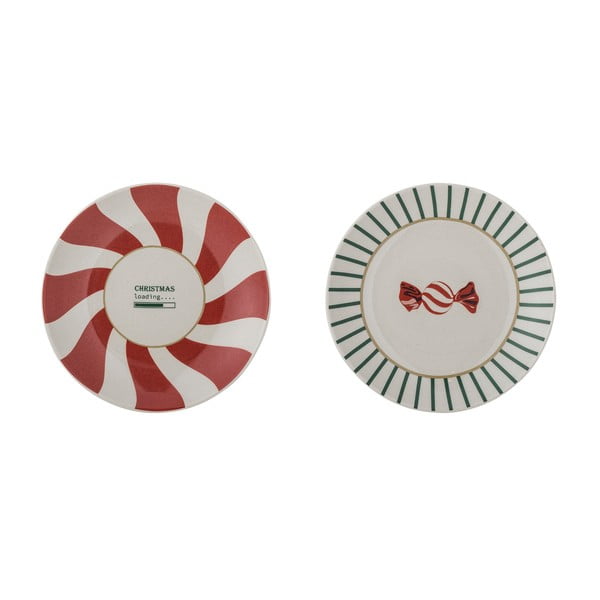 Rdeči/kremno beli desertni lončeni krožniki z božičnim motivom v kompletu 2 ks ø 12,5 cm Yule – Bloomingville