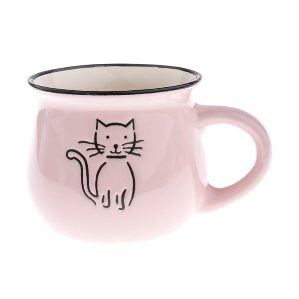 Rožnata keramičnia skodelica s sliko mačke Dakls, prostornina 0,3 l