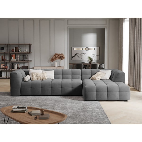 Siva žametna kotna sedežna garnitura Windsor & Co Sofas Vesta, desni kot-image-1