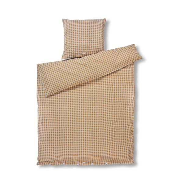Oker rumena/svetlo modra podaljšana posteljnina iz krepa 140x220 cm Bæk&Bølge – JUNA