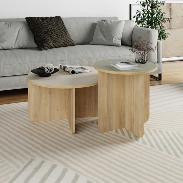 Kremno bele/v naravni barvi okrogle mizice v kompletu 2 ks v hrastovem dekorju ø 70 cm Hillary – Marckeric-image-2