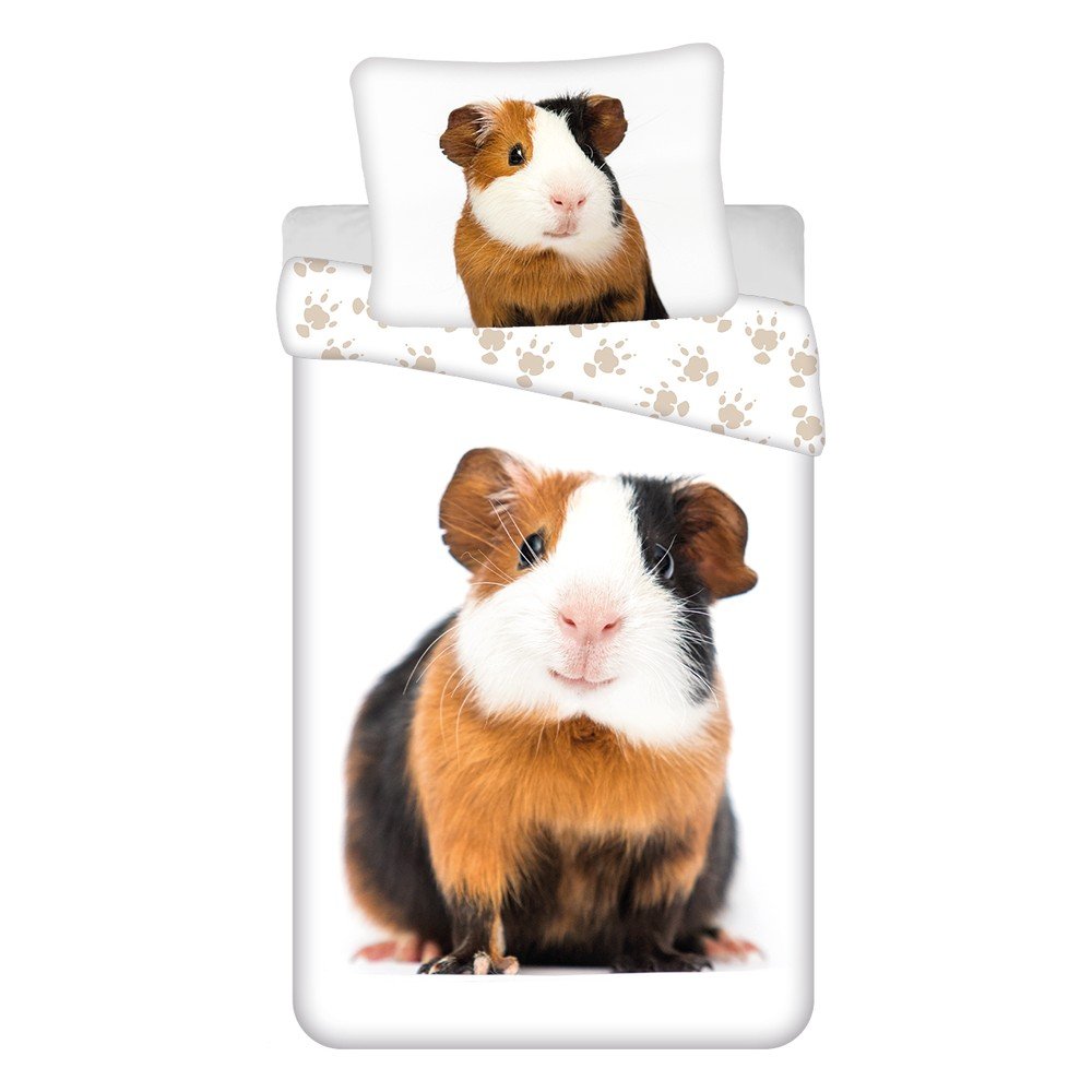 Bela enojna bombažna otroška posteljnina 140x200 cm Guinea Pig