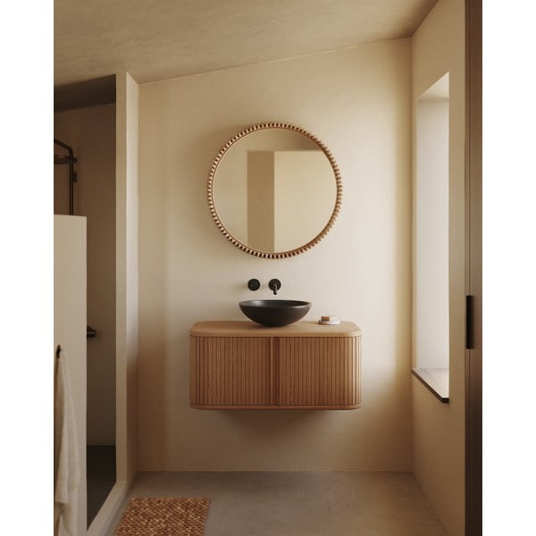 Stensko ogledalo z lesenim okvirjem ø 80 cm Polke – Kave Home-image-1