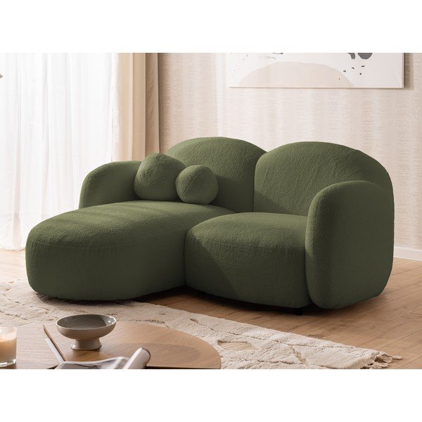 Zelena kotna sedežna garnitura iz tkanine bouclé (levi kot/z ležalnikom) Orbit – Ropez-image-4