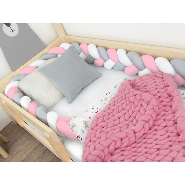 Belo-sivo-rožnata zaščitna blazina za otroško posteljico Benlemi Jersey, dolžina 250 cm