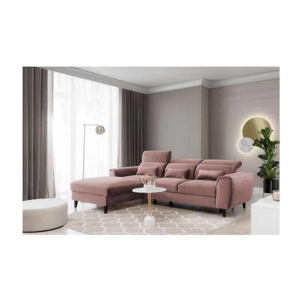 Rožnata žametna raztegljiva/s prostorom za shranjevanje kotna sedežna garnitura (levi kot/z ležalnikom) Foble – ELTAP-image-3