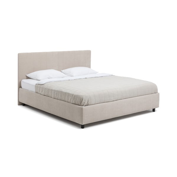Bež oblazinjena zakonska postelja s prostorom za shranjevanje z letvenim dnom 180x200 cm Myra Slim Line – Bonami Selection