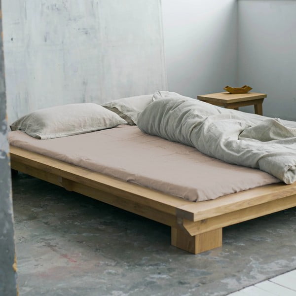 Bež/svetlo rjava napenjalna lanena rjuha 200x200 cm Portobello – Linen Tales-image-1