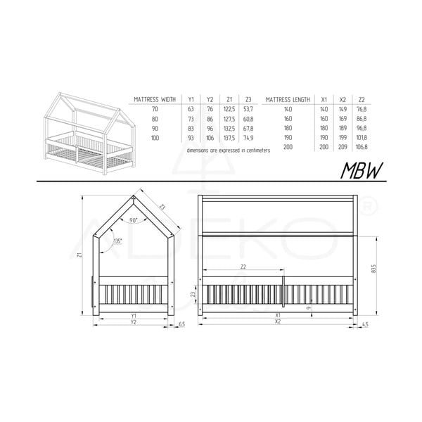 Otroška postelja iz masivnega bora v obliki hiške 80x190 cm Mila MBW – Adeko-image-3