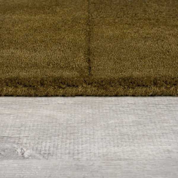 Kaki zelen ročno tkan volnen tekač 60x230 cm Checkerboard – Flair Rugs-image-4