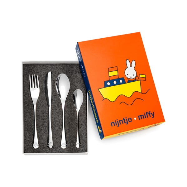 Otroški jedilni pribor iz nerjavečega jekla v srebrni barvi 4 ks Miffy – Zilverstad