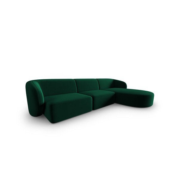 Zelena žametna kotna sedežna garnitura (desni kot/z ležalnikom) Paolo – Milo Casa-image-1
