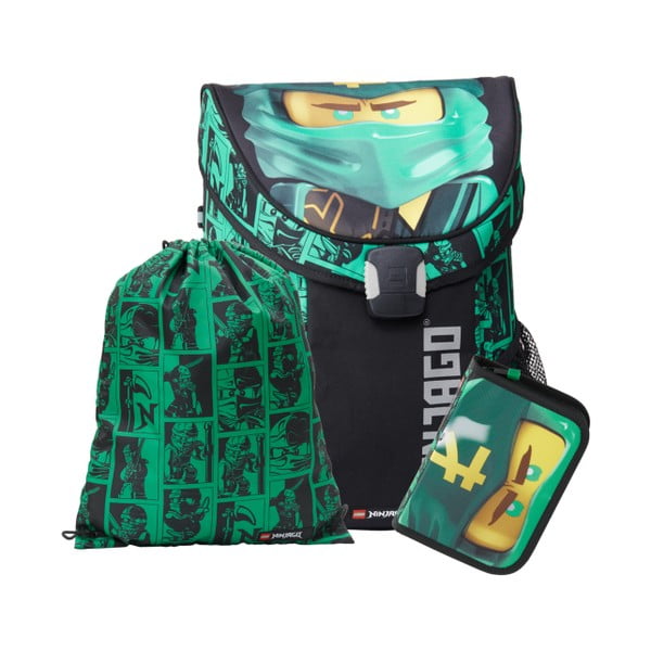 3-delni komplet zelene šolske torbe, peresnice in vreče LEGO® Ninjago Easy