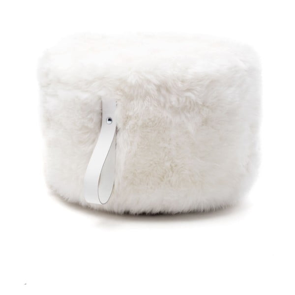 Puf iz bele ovčje kože z belo zanko Royal Dream, Ø 60 cm