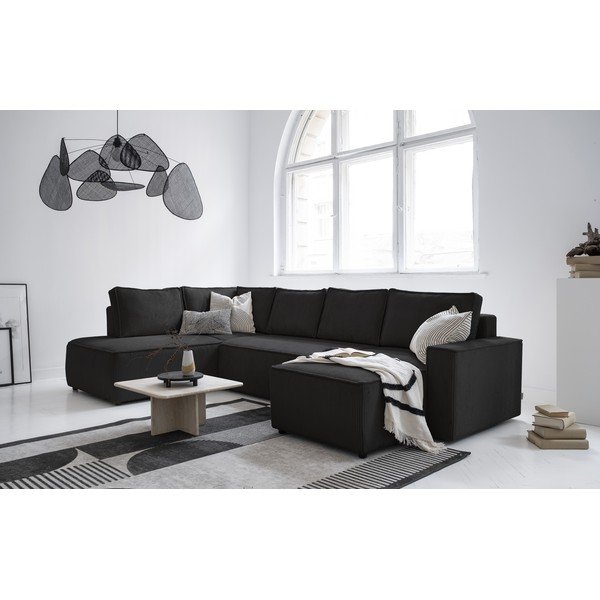 Antracitno siva raztegljiva kotna sedežna garnitura iz rebrastega žameta (levi kot/v obliki črke "U") Brave Dave – Miuform-image-4