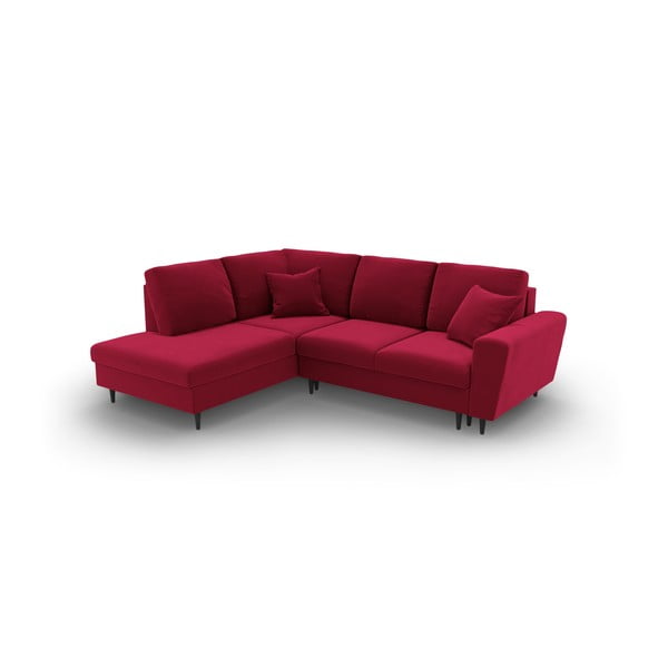 Rdeča žametna raztegljiva kotna sedežna garnitura s prostorom za shranjevanje (levi kot/v obliki črke L) Kyoto – Cosmopolitan Design-image-1