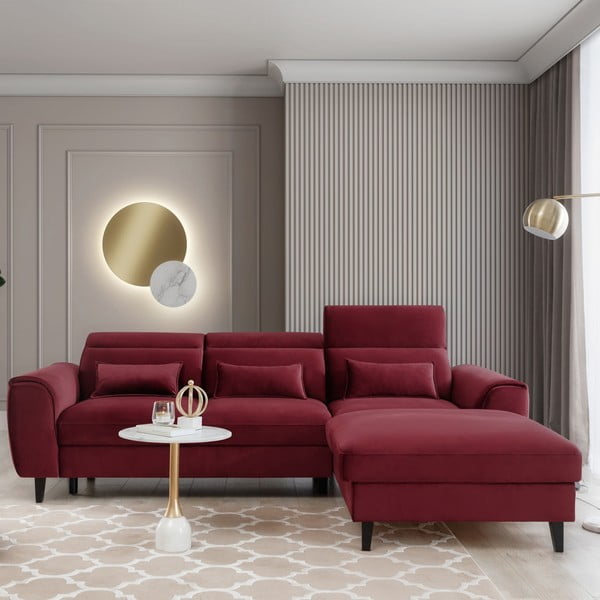 Rdeča žametna raztegljiva/s prostorom za shranjevanje kotna sedežna garnitura (desni kot/z ležalnikom) Foble – ELTAP-image-1