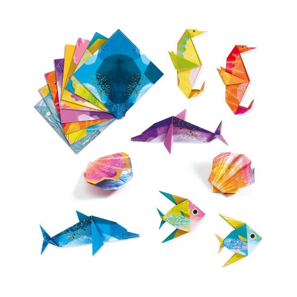 Komplet 24 papirjev za origami z navodili Djeco Neon Glam Sea-image-2