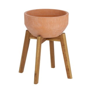 Terakotni cvetlični lonec na lesenem stojalu Kave Home Suba, višina 40 cm