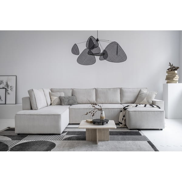 Bela raztegljiva kotna sedežna garnitura iz rebrastega žameta (levi kot/v obliki črke "U") Brave Dave – Miuform-image-1