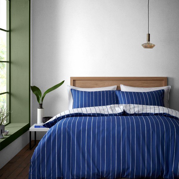 Bela/modra bombažna posteljnina za zakonsko posteljo 200x200 cm Hastings Stripe – Content by Terence Conran-image-1