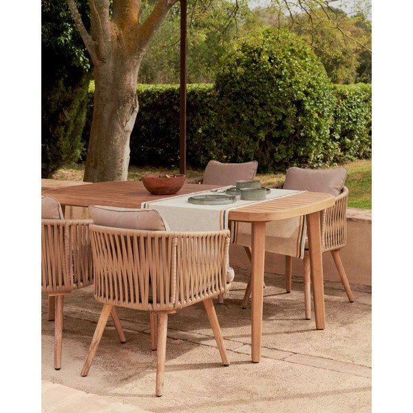 Vrtni stol iz akacijevega lesa z bež oblazinjenjem Kave Home Hemilce-image-4