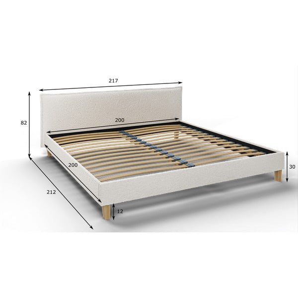 Kremno bela oblazinjena zakonska postelja z letvenim dnom 200x200 cm Tina – Ropez-image-4