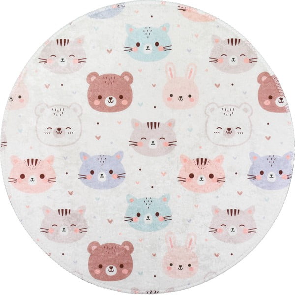 Slonokoščena pralna otroška preproga ø120 cm Cute Animals – Vitaus