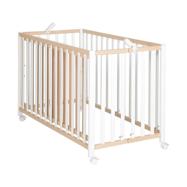 Zložljiva otroška posteljica na koleščkih v beli in naravni barvi 60x120 cm Fold up – Roba