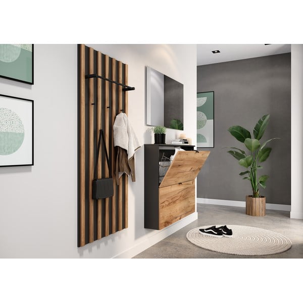 Antracitno siva/naravna preklopna/stenska omarica za čevlje v hrastovem dekorju 100x85x19 cm Renell – Germania-image-2