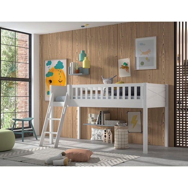 Bela dvignjena otroška postelja iz masivnega bora 90x200 cm SCOTT – Vipack-image-1