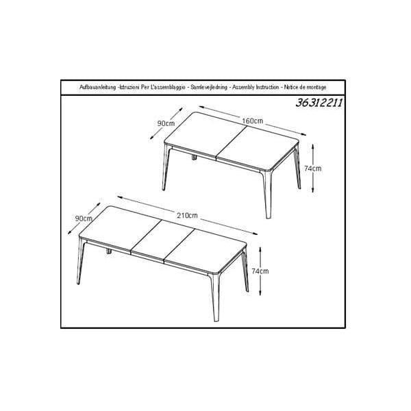 Raztegljiva jedilna miza iz belega hrasta Unique Furniture Amalfi, 160 x 90 cm-image-3