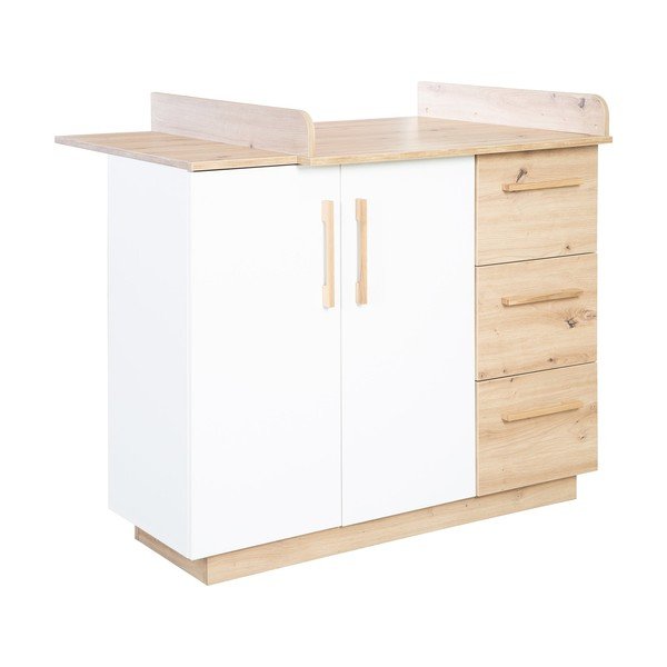 Bela/naravna otroška komoda v hrastovem dekorju s previjalnim pultom 118x103x79 cm Lion – Roba-image-2