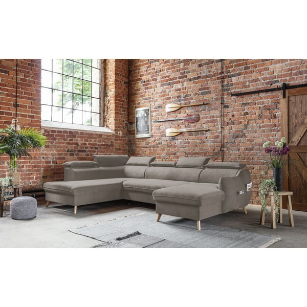 Svetlo rjava žametna raztegljiva kotna sedežna garnitura (levi kot/v obliki črke "U") Sweet Harmony – Miuform-image-3