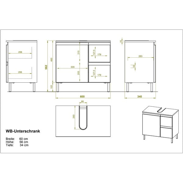 Bela omarica za pod umivalnik v hrastovem dekorju 60x56 cm Torrance - Germania-image-4