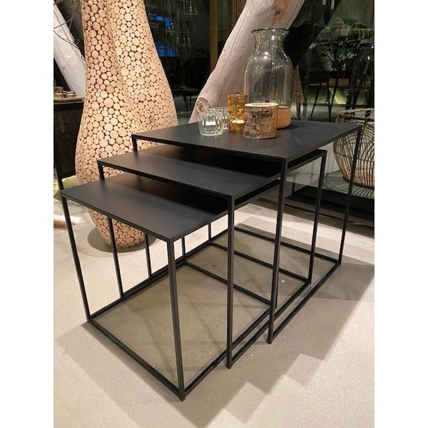 Črne kovinske mizice v kompletu 3 ks 50x50 cm Pebble – Unique Furniture-image-2