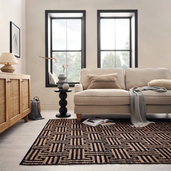 Ročno tkana preproga iz mešanice jute v črni in naravni barvi 120x170 cm Meander Jute – Flair Rugs-image-2