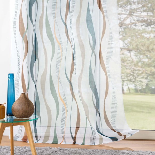 Belo-modra prosojna zavesa iz tančice 140x280 cm Lisana – douceur d'intérieur-image-3