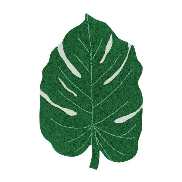 Temno zelena pralna ročno tkana bombažna otroška preproga 120x180 cm Monstera Leaf – Lorena Canals