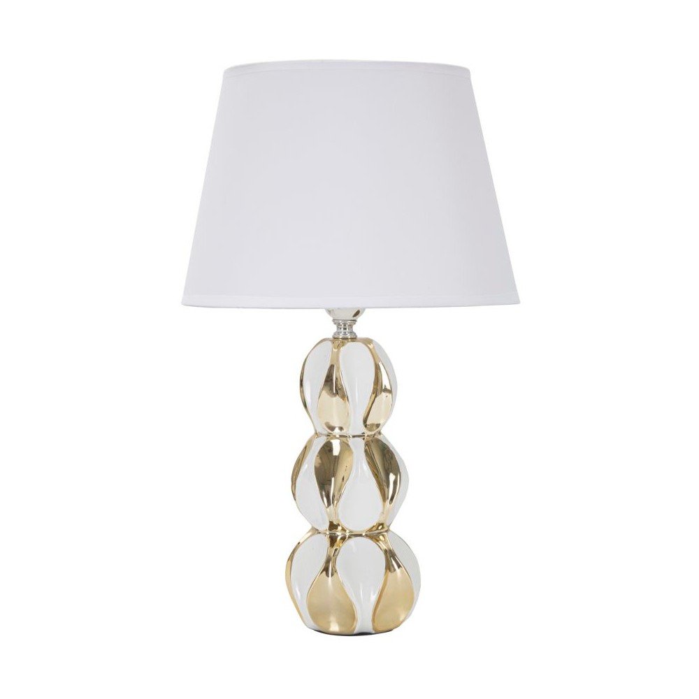 Keramična namizna svetilka s tekstilnim senčilom v zlati in beli barvi (višina 46 cm) Glam Balls