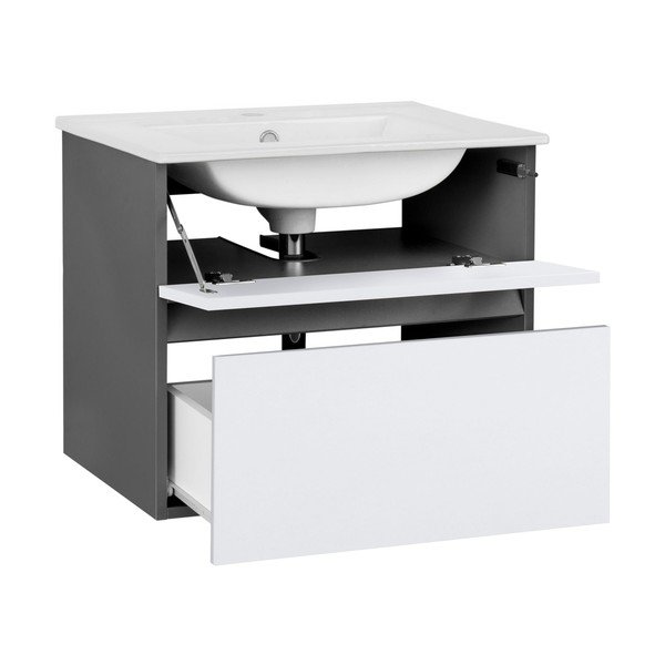 Bela/antracitno siva stenska omarica brez umivalnika 60x52 cm Wisla – Støraa-image-1