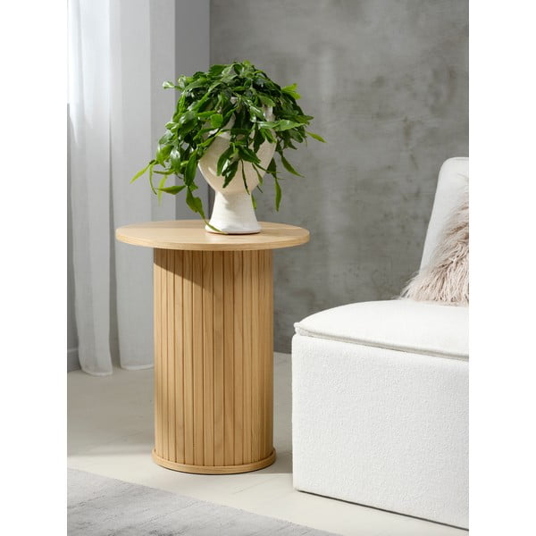 Okrogla stranska mizica v hrastovem dekorju ø 50 cm Nola – Unique Furniture-image-1